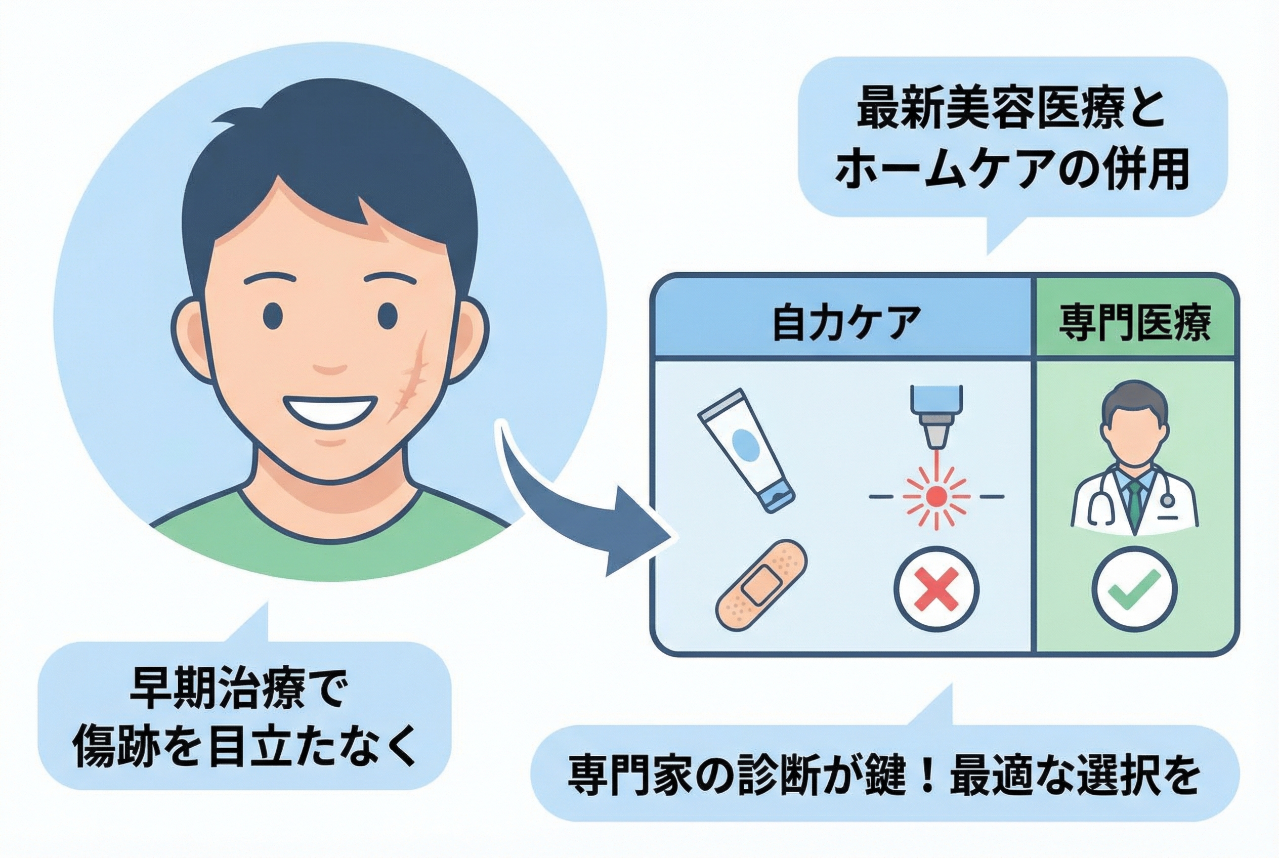 顔の傷跡を「自力」で治す限界は？早くきれいに消すための美容医療と 