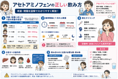 【医師監修】アセトアミノフェンの正しい飲み方｜用量・間隔を図解