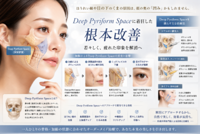 deep pyriform spaceと法令線（nasolabial fold)、eye bag(くま）の関係と改善方法（治療方法）について
