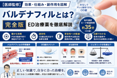 【医師監修】バルデナフィルとは？効果・仕組み・副作用を図解【完全版】